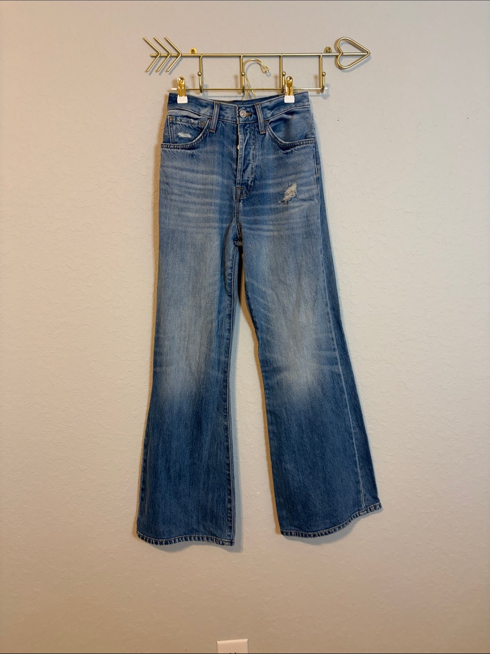 7 For All Mankind Distressed High-Rise Wide-Leg Jeans - Medium Blue